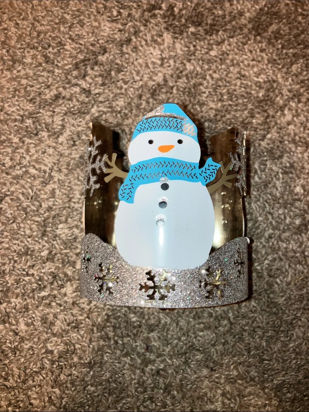 Bath & Body Works Silver Snowman Candle Holder Green Scarf For 3-Wick Candle